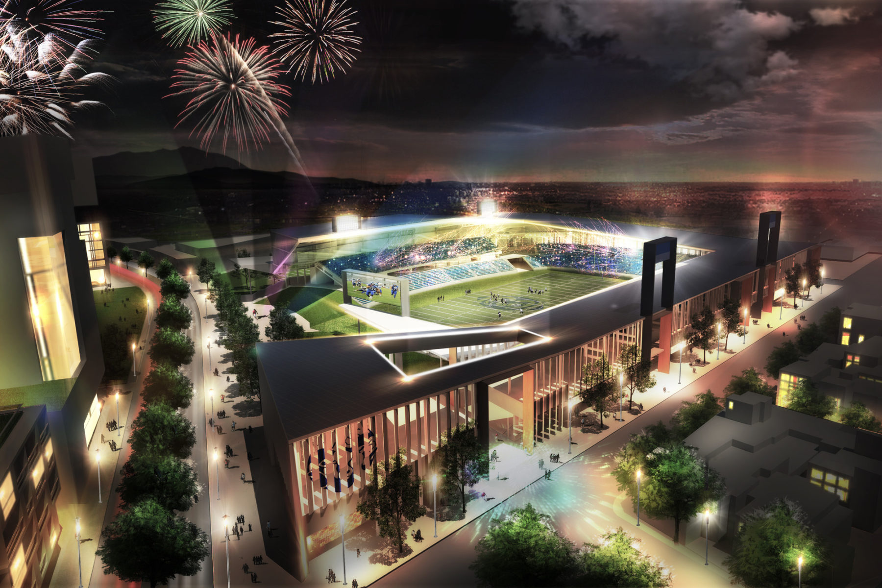 night rendering of stadium