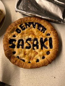 Photo of a pie with the words 